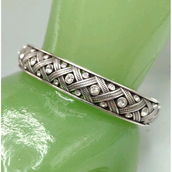 Brighton Silvertone Rhinestone Hinged Cuff Bangle Bracelet 6.75" Southwestern - Picture 1 of 14